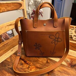 HONEY Custom Mini Crossbody Tote Bag Portland Leather Woodburned Designed NEW